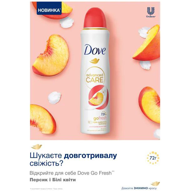 Фото Антиперспірант DOVE Персик та білі квіти 150 мл (8720181444524/8720181443572)