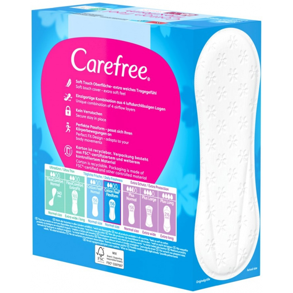 Ежедневные гигиенические прокладки CAREFREE Cotton Feel Flexiform 56шт (3574661482194) Покупка Ежедневные гигиенические прокладки CAREFREE Cotton Feel Flexiform 56шт (3574661482194)