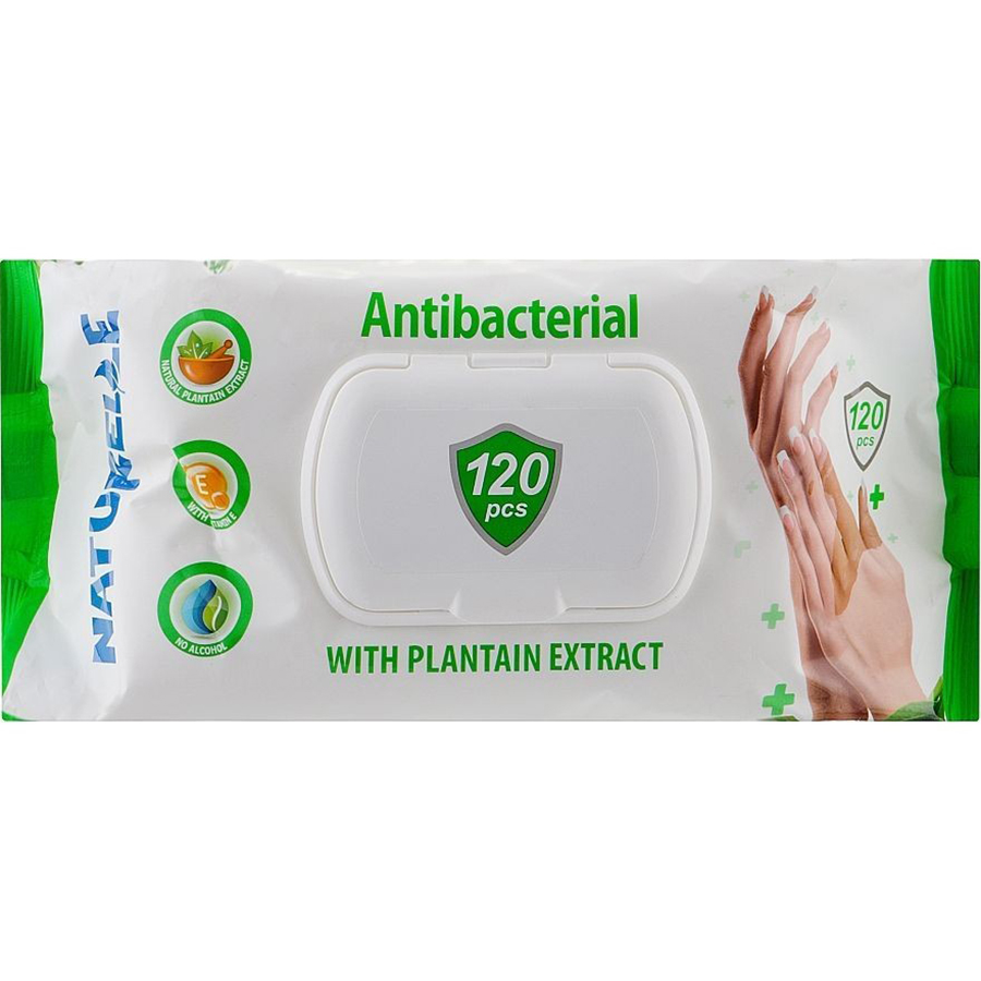 Вологі серветки NATURELLE Антибактеріальні Подорожник 120 шт (4820207591097)