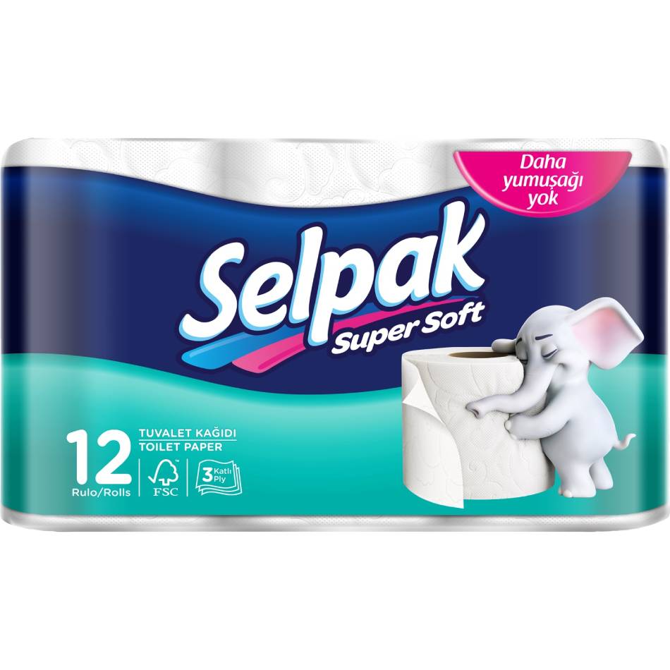 

Туалетная бумага SELPAK Белая 12 рулонов (8690530204508), Папiр білий 12шт