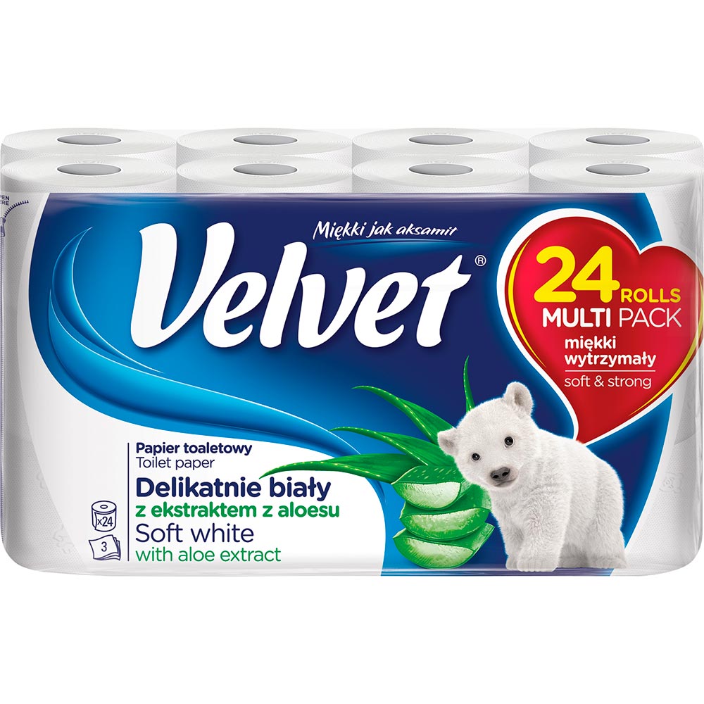 

Туалетная бумага Velvet Деликатная Алоэ 3 слоя 24 рулона 153 отрыва White (5901478004772), Туалетний папір Делікатна Біла 3 шари 24р 153відр.