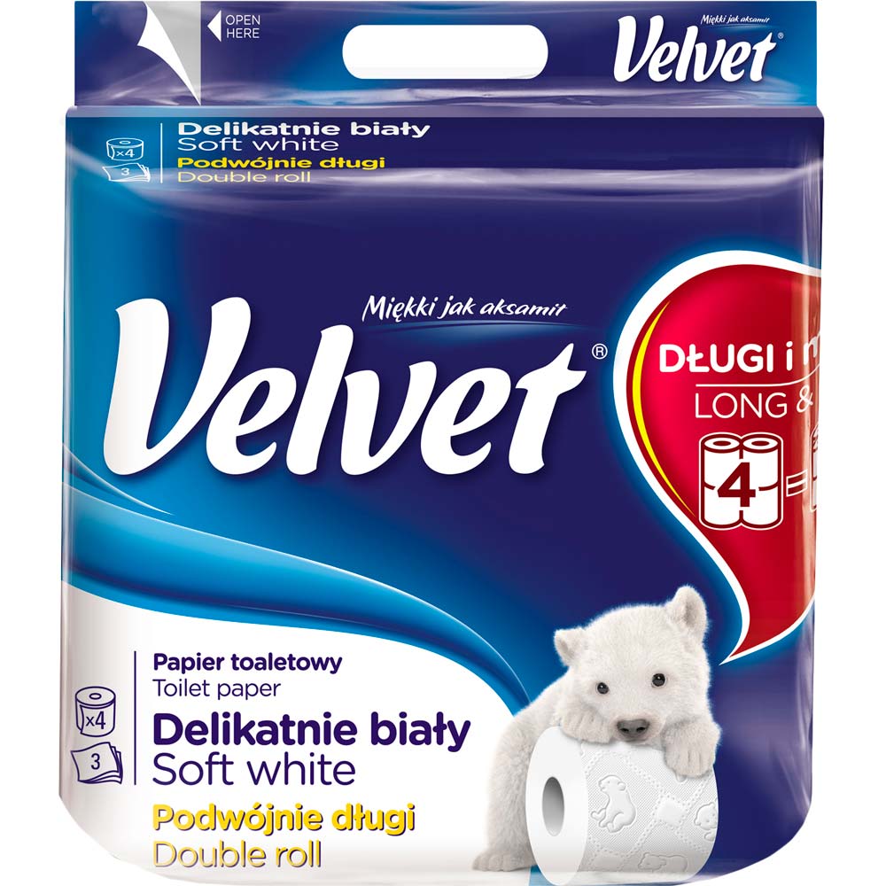 

Туалетная бумага Velvet Деликатная 4 шт (5901478999115), Туалетний папір Делікатна Біла 3 шари 4р 300 відр.