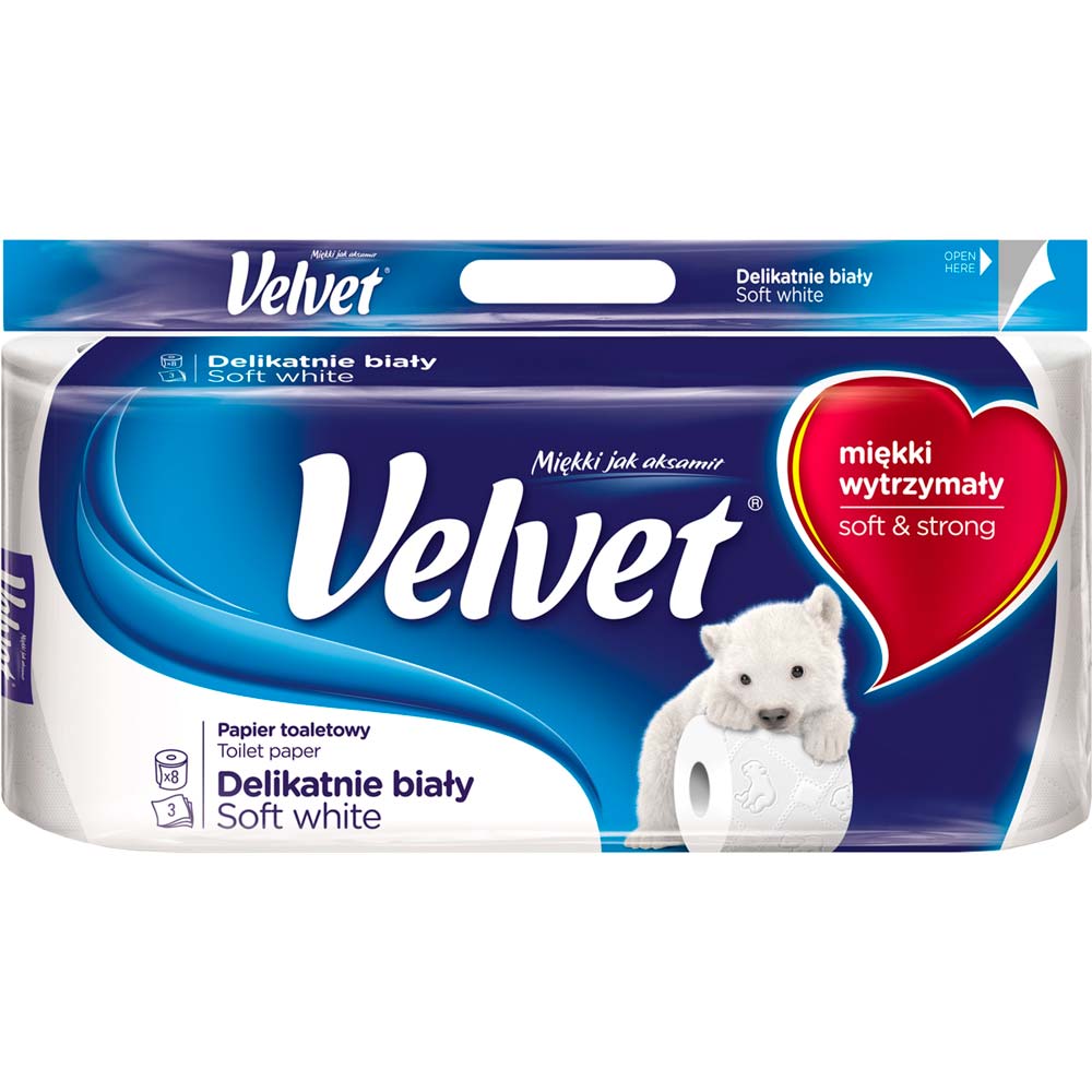 

Туалетная бумага Velvet Деликатная 8 шт (5901478999009), Туалетний папір Делікатна Біла 3 шари 8р 153 відр.