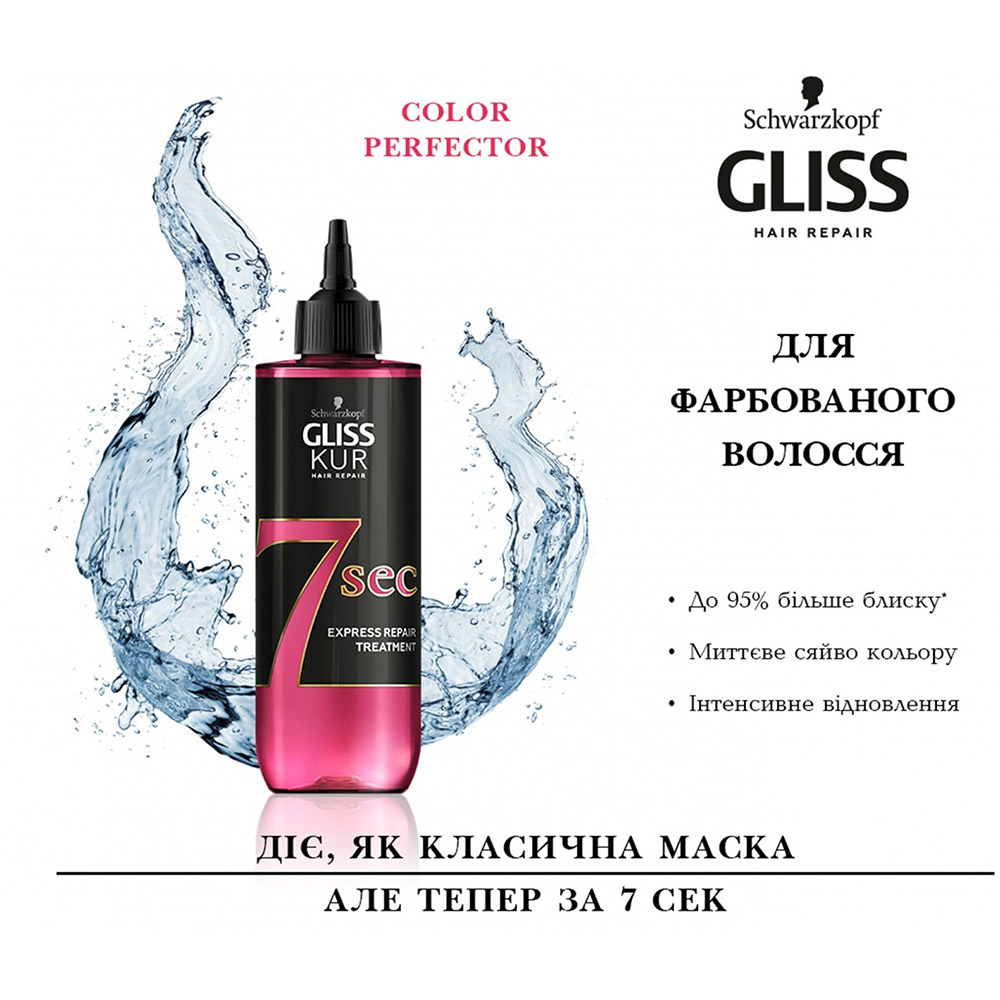 Маска для волосся GLISS експрес догляд 7сек Color Perfect 200 мл (9000101610215) Тип маска для волосся