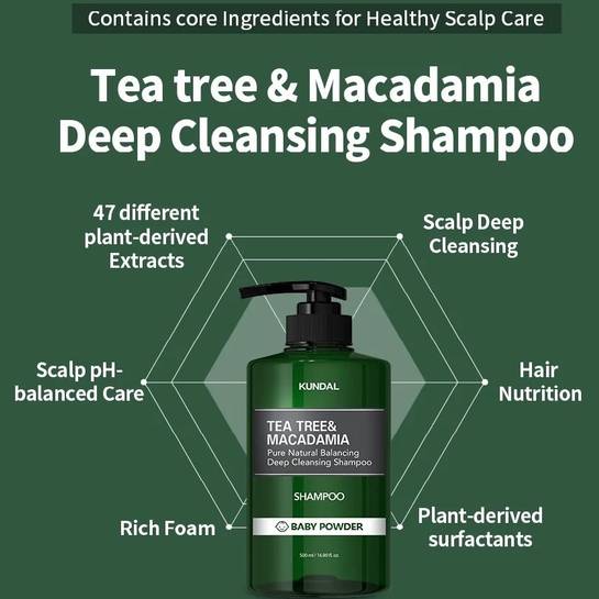 Шампунь KUNDAL Tea Tree&Macadamia Deep Cleansing Shampoo Baby Powder 500 мл (8809693252787) Тип шампунь