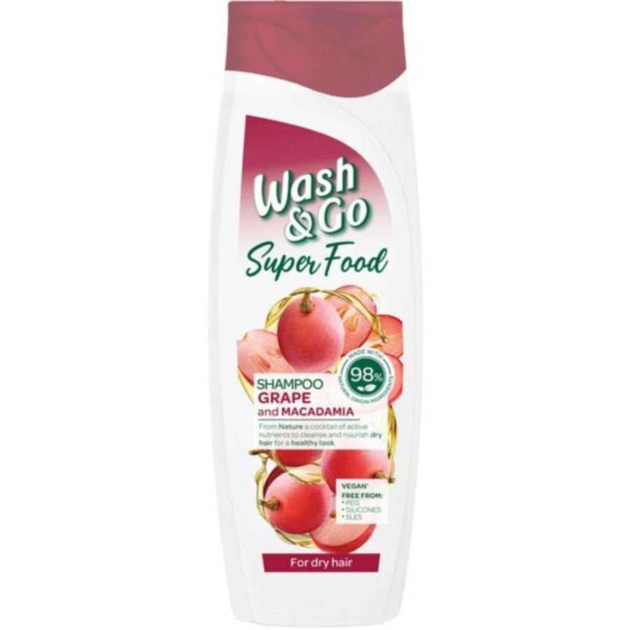 Шампунь WASH&GO SUPER FOOD С виноградом и макадамией 400 мл (8008970053066)