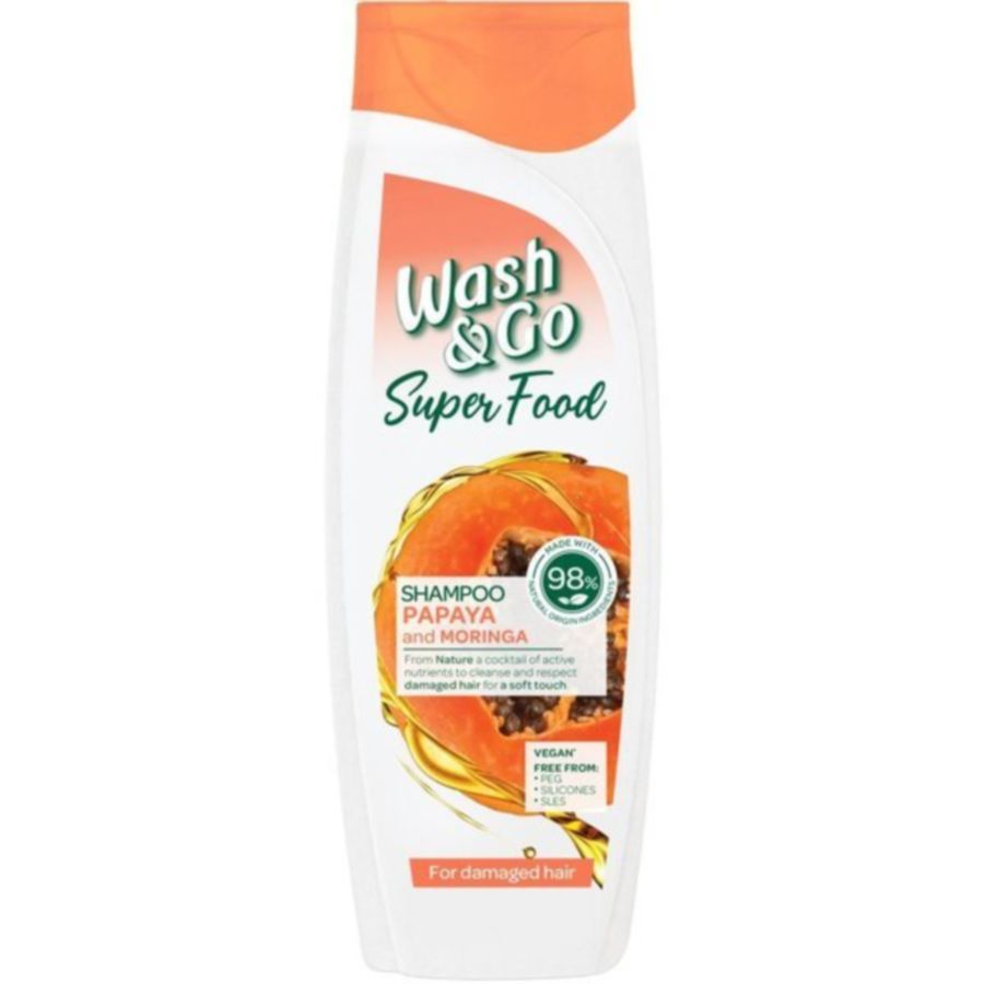 Шампунь WASH&GO SUPER FOOD з папайя та морінга, 400 мл