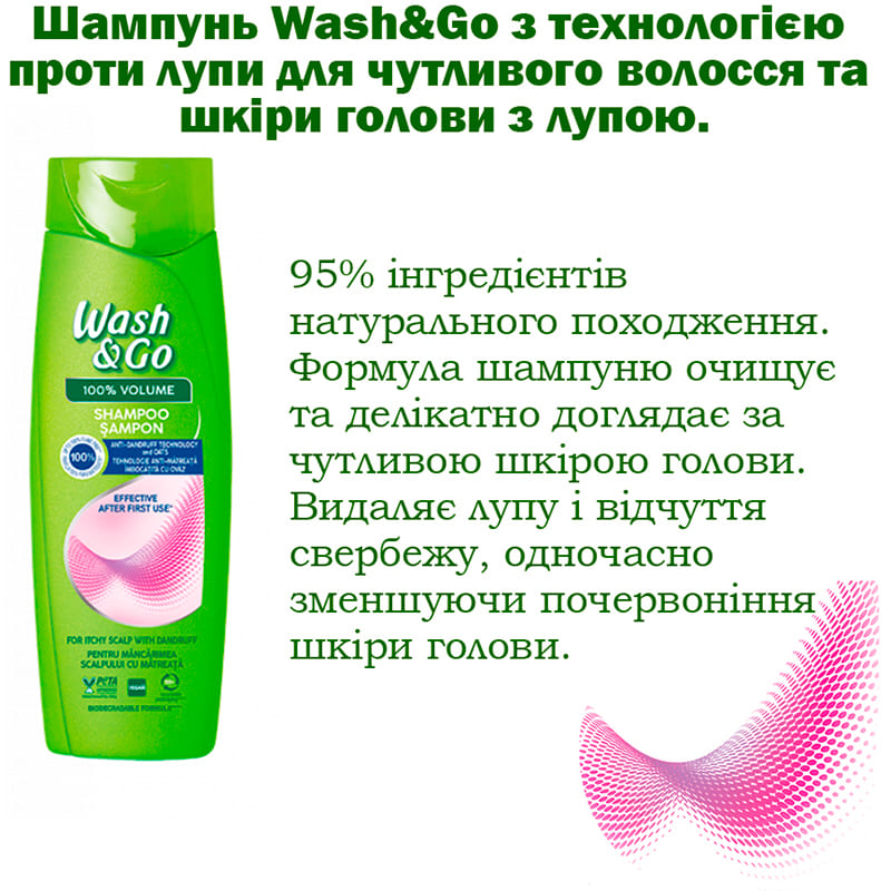 Шампунь WASH&GO з екстрактом вівса 360 мл (8008970056876) Склад Вода, лауретсульфат натрію, кокамідопропілбетаїн, децилглюкозид, хлорид гуаргідроксипропілтримонія, кокоглюкозид, гліцерил олеат, кокамід МЕА, віддушка, хлорид натрію, цитрат натрію, лимонна кислота