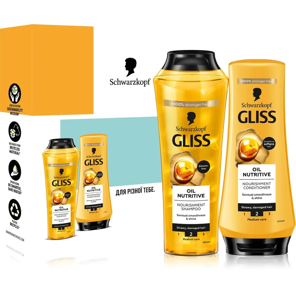 Набор GLISS Kur Oil Nutritive Hair Shine Шампунь 250 мл + Бальзам 200 мл (4015100863307)