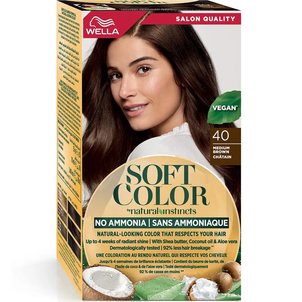 Краска для волос WELLA Soft Color тон 40 Medium Brown (3614228865852) Комплектация 1 демиперманентный бальзам для окрашивания 35 г; 1 молочко-проявитель 70 мл; 2 кондиционирующих сыворотки по 10 мл; 1 инструкция по использованию; 1 пара полиэтиленовых перчаток