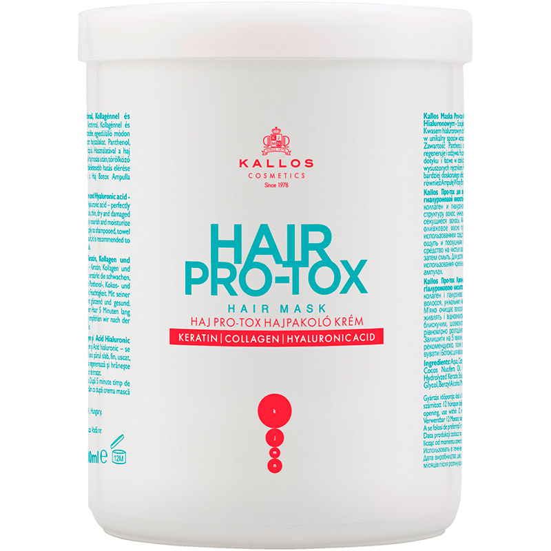 Маска для волосся Kallos Cosmetics Hair Pro-Tox, Що Відновлює з кератином, колагеном і гіалуроновою кислотою 1000 мл (5998889511418) Маска для волосся Kallos Cosmetics Hair Pro-Tox, Що Відновлює з кератином, колагеном і гіалуроновою кислотою 1000 мл (5998889511418)