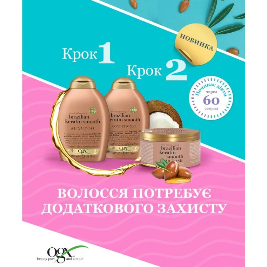 Маска OGX Brazilian Keratin Therapy 300 мл (3574661711003) Тип волос/кожи головы поврежденные