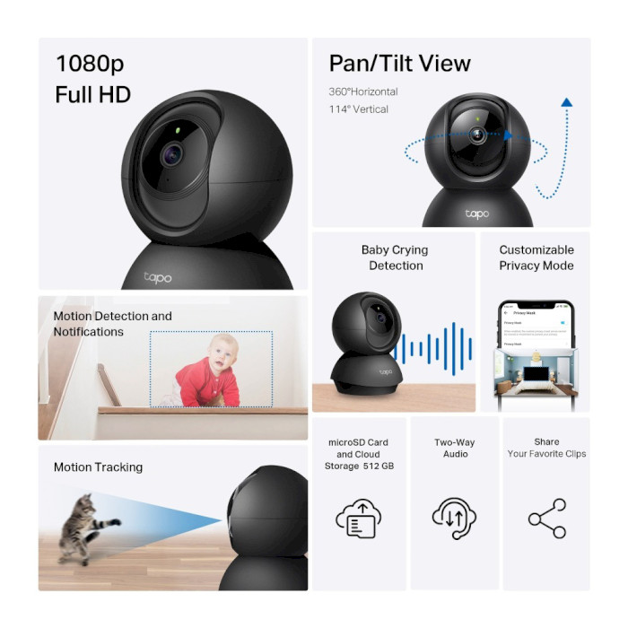 IP-камера TP-LINK Tapo C201 FHD N300 microSD motion detection (TAPO-C201) Тип корпуса корпусная (box)