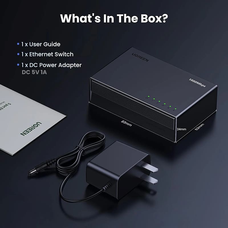 Коммутатор UGREEN 5-Port Gigabit Ethernet Switch (CM833) Форм-фактор настольный