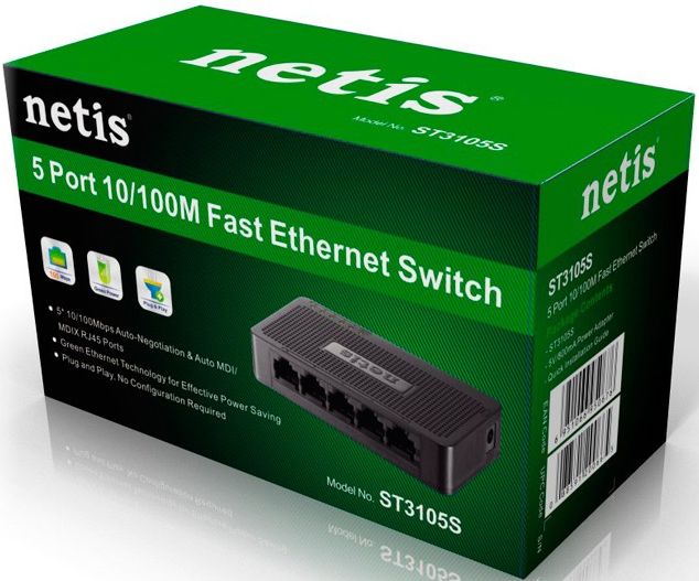 Комутатор NETIS ST3105S 5 Ports 10/100Mbps Fast Ethernet Switch Консольний порт False