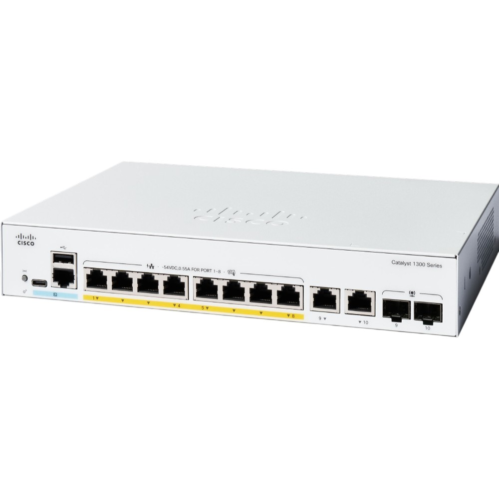 Коммутатор CISCO Catalyst C1300-8FP-2G Тип управляемый 3-го уровня