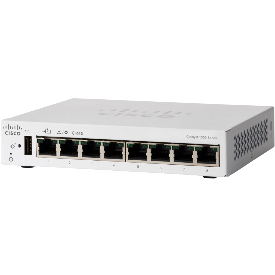 Комутатор CISCO Catalyst 1200 8-port GE Desktop Ext PS PoE Input (C1200-8T-D)