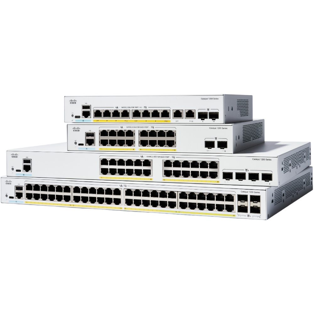 Коммутатор CISCO Catalyst 1200 8-port GE PoE Ext PS 2x1G Combo (C1200-8P-E-2G) Форм-фактор настольный