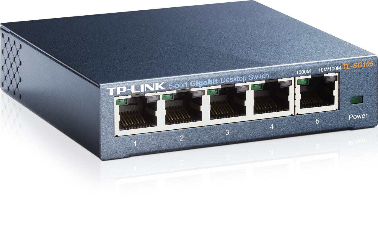 Коммутатор TP-LINK TL-SG105 Порты коммутатора 5 портов 10/100/1000 Мбит/с с автосогласованием, с разьёмами RJ45 (авто-MDI/MDIX)