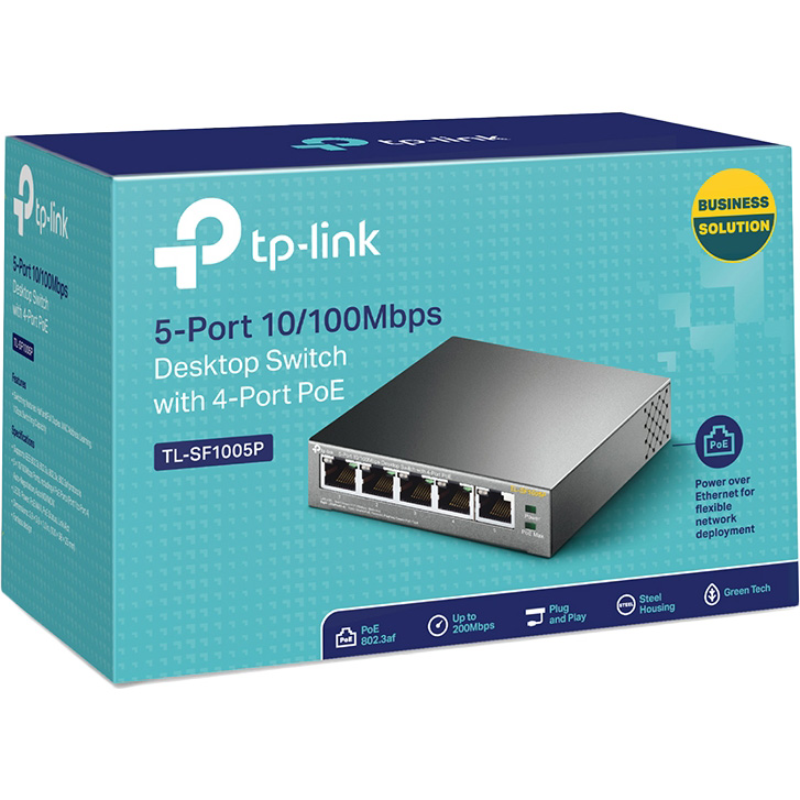 Коммутатор TP-LINK TL-SF1005P Порты коммутатора 5 портов RJ45 10/100 Мбит/с