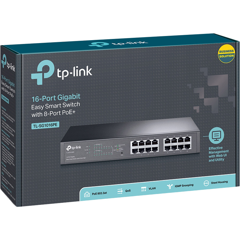 Комутатор TP-LINK TL-SG1016PE Порти комутатора 16 портов 10/100/1000 Мбит/с