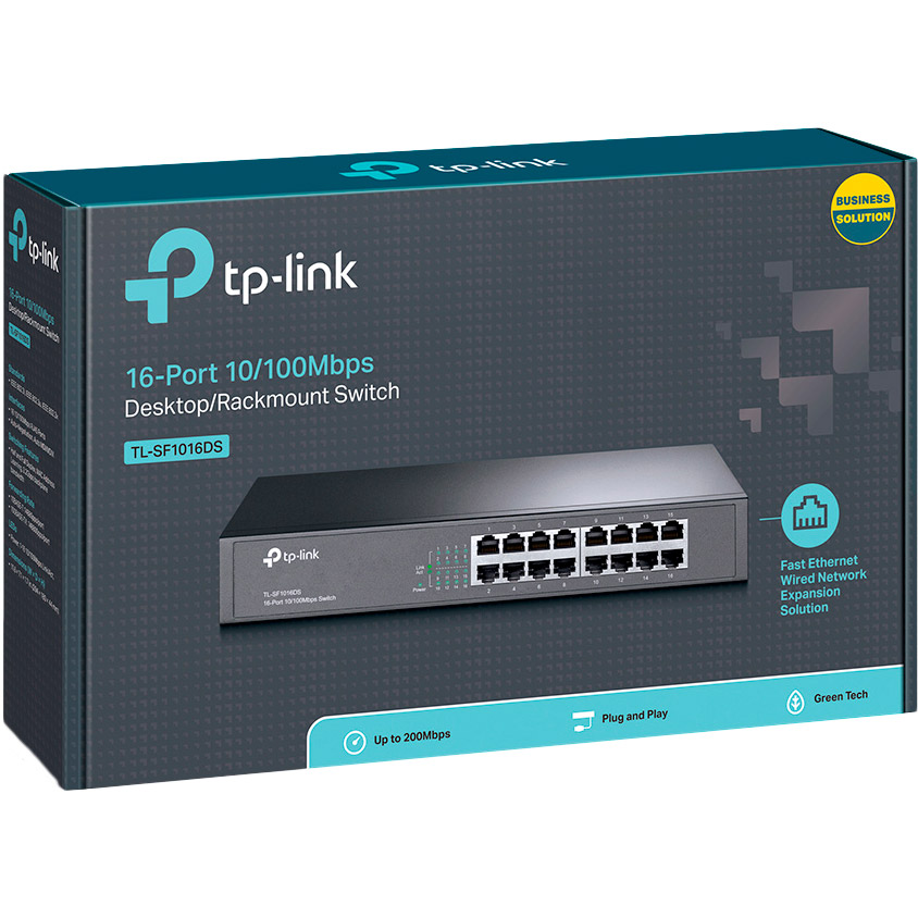 Коммутатор TP-LINK TL-SF1016DS Порты коммутатора 16 портов 10/100 Мбит/с с автосогласованием с разъемом RJ45 (авто-MDI/MDIX)