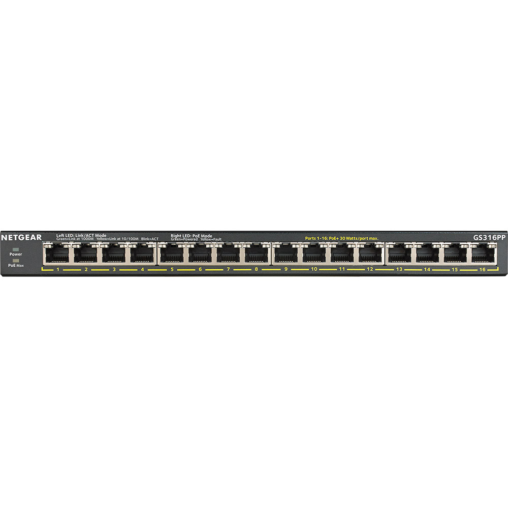 Коммутатор NETGEAR GS316PP 16xGE PoE+ (GS316PP-100EUS) Тип неуправляемый