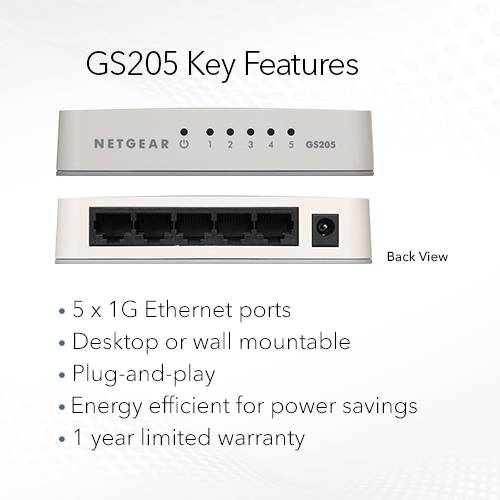 Фото Коммутатор NETGEAR GS205 5xGE (GS205-100PES)