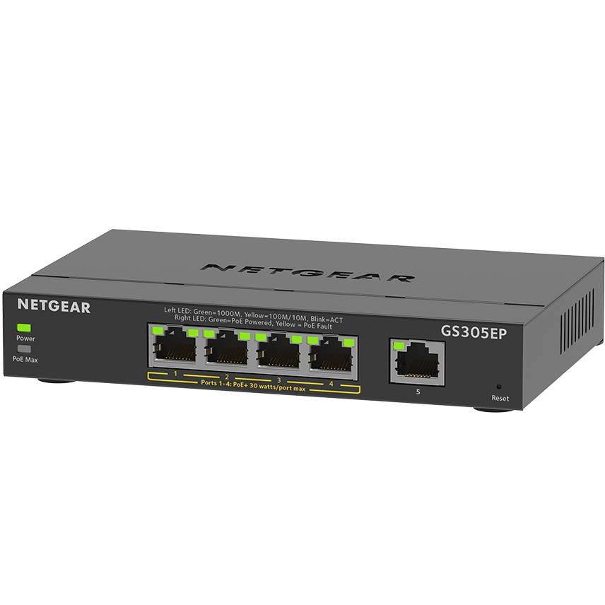 Коммутатор NETGEAR GS305EP 4xGE PoE+(63Вт) 1xGE (GS305EP-100PES) Форм-фактор настольный