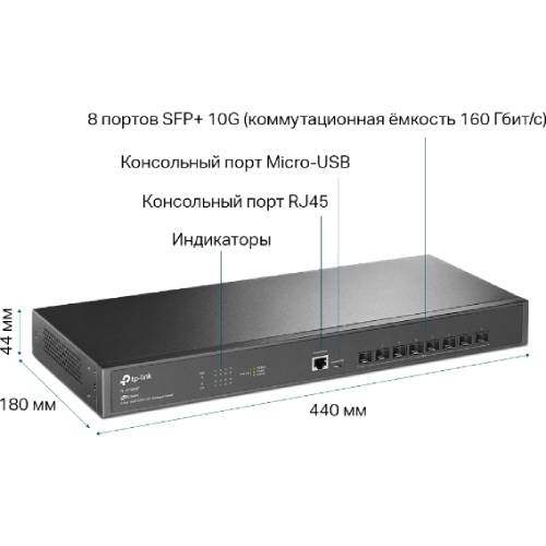 Комутатор TP-LINK TL-SX3008F Порти комутатора 8 х SFP+ 10GE