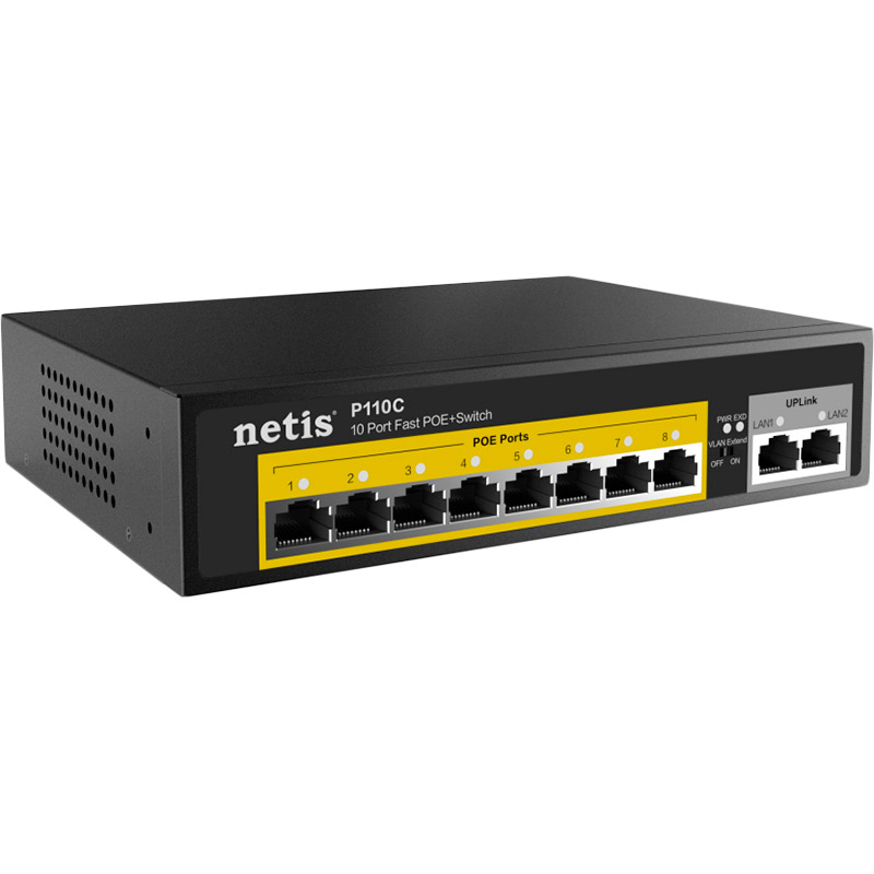 Комутатор NETIS P110C 10 Port Fast Ethernet PoE Switch 8 ports POE+2RJ45 Тип некерований