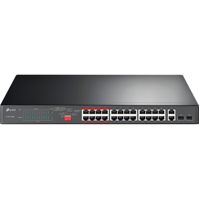 Комутатор TP-LINK TL-SL1226P 24xFE/24xPoE+ 250W 2xGE 2xcomboGE/SFP 19" 1U