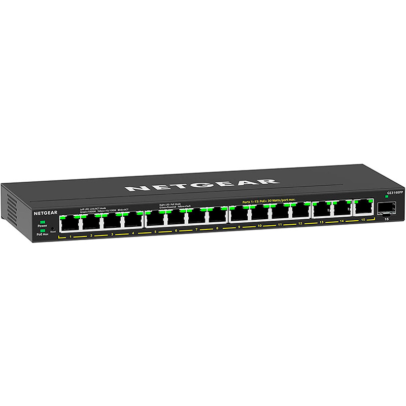 Комутатор NETGEAR GS316EPP 15x1GE PoE+ 231 Вт (GS316EPP-100PES)