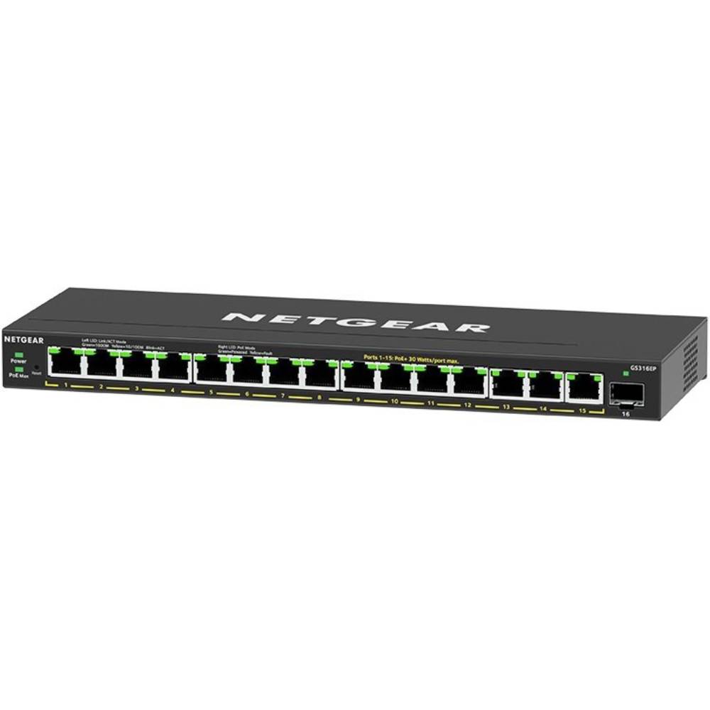 Комутатор NETGEAR GS316EP 15x1GE PoE+ (GS316EP-100PES) Ширина/висота корпусу 286 х 27