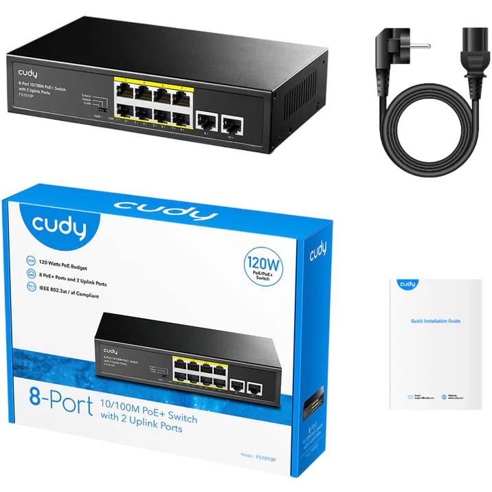 Коммутатор CUDY FS1010P PoE+ Switch with 2 Uplink Ports 120W Форм-фактор настольный