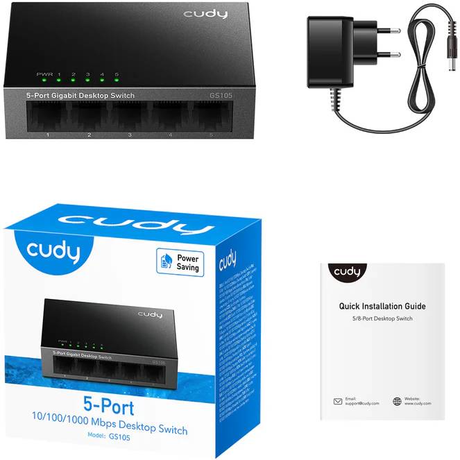 Комутатор CUDY GS105 Gigabit Metal Switch Black Форм-фактор настільний