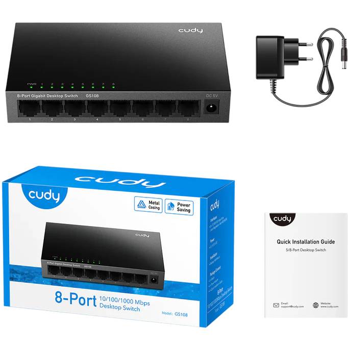 Коммутатор CUDY GS108 Gigabit Metal Switch Black Форм-фактор настольный