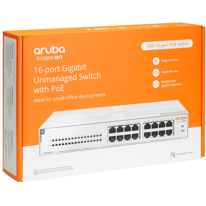 Комутатор HPE Aruba Instant On 1430 16G CL4 PoE Switch (R8R48A) Порти комутатора 16 x Gigabit Ethernet (10/100/1000 Мбіт/с)