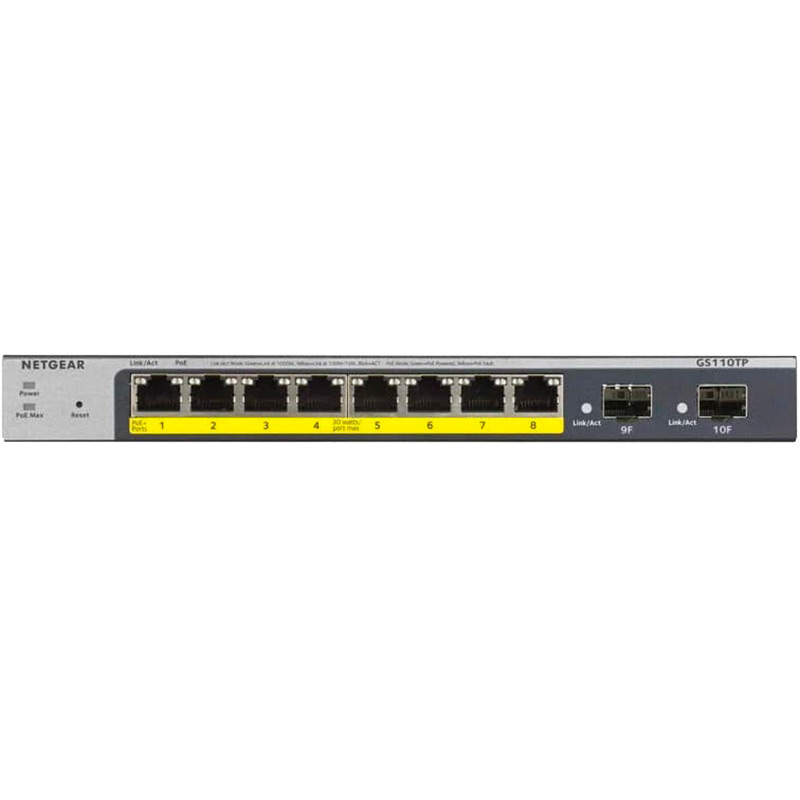 Коммутатор NETGEAR 8xGE PoE 2xSFP 55Вт L2 (GS110TP-300EUS) Тип управляемый