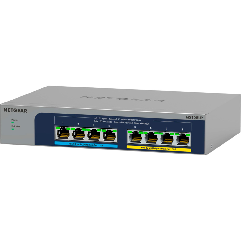 Коммутатор NETGEAR 8x2.5GE PoE, 230Вт (MS108UP-100EUS) Ширина/высота корпуса 210 х 40