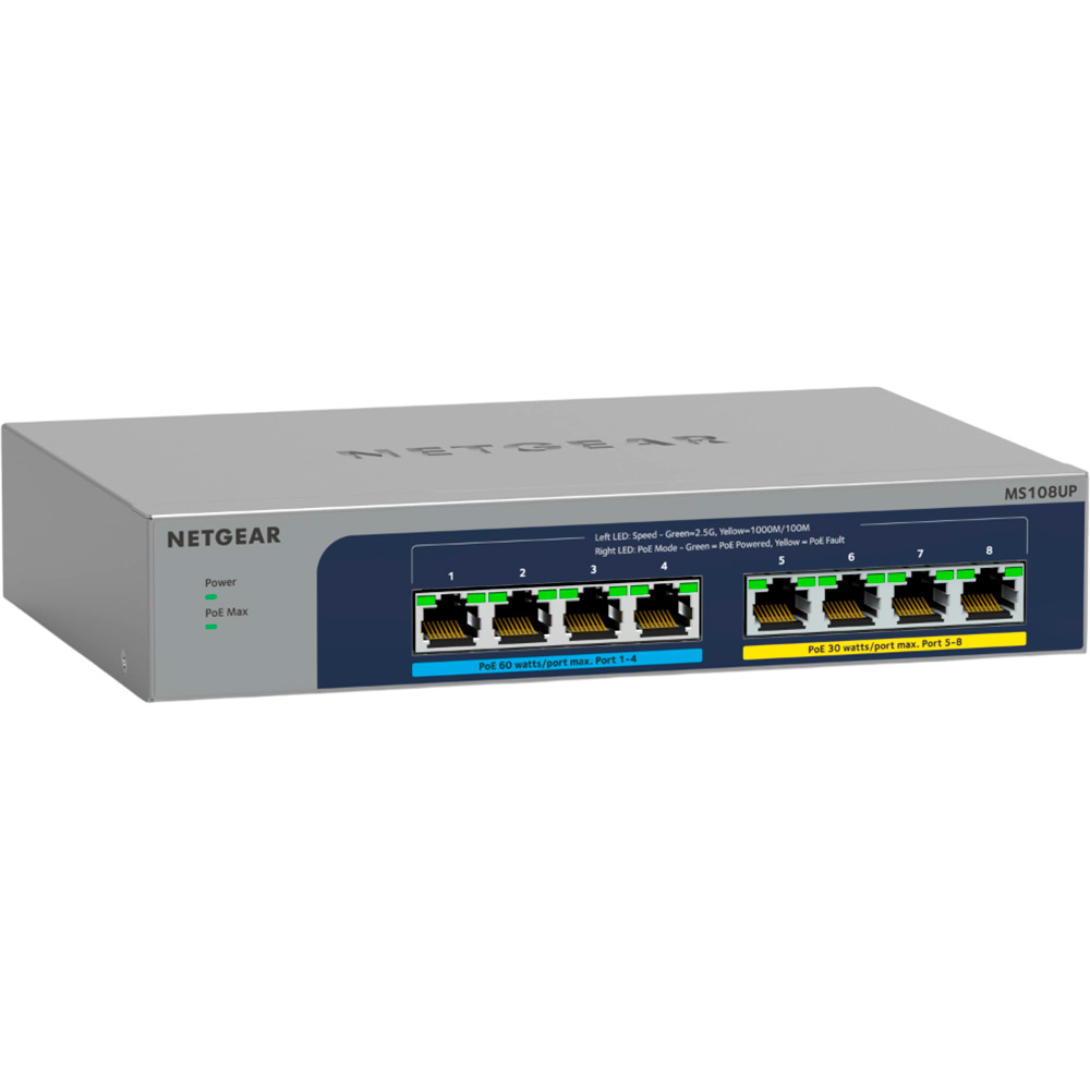 Коммутатор NETGEAR 8x2.5GE PoE, 230Вт (MS108UP-100EUS) Тип неуправляемый