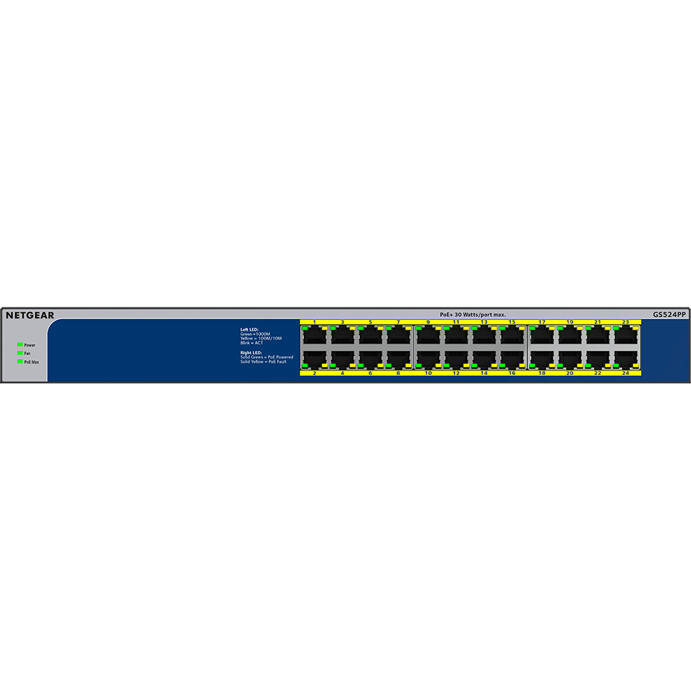 Коммутатор NETGEAR 24xGE PoE 300Вт (GS524PP-100EUS) Ширина/высота корпуса 390 х 43