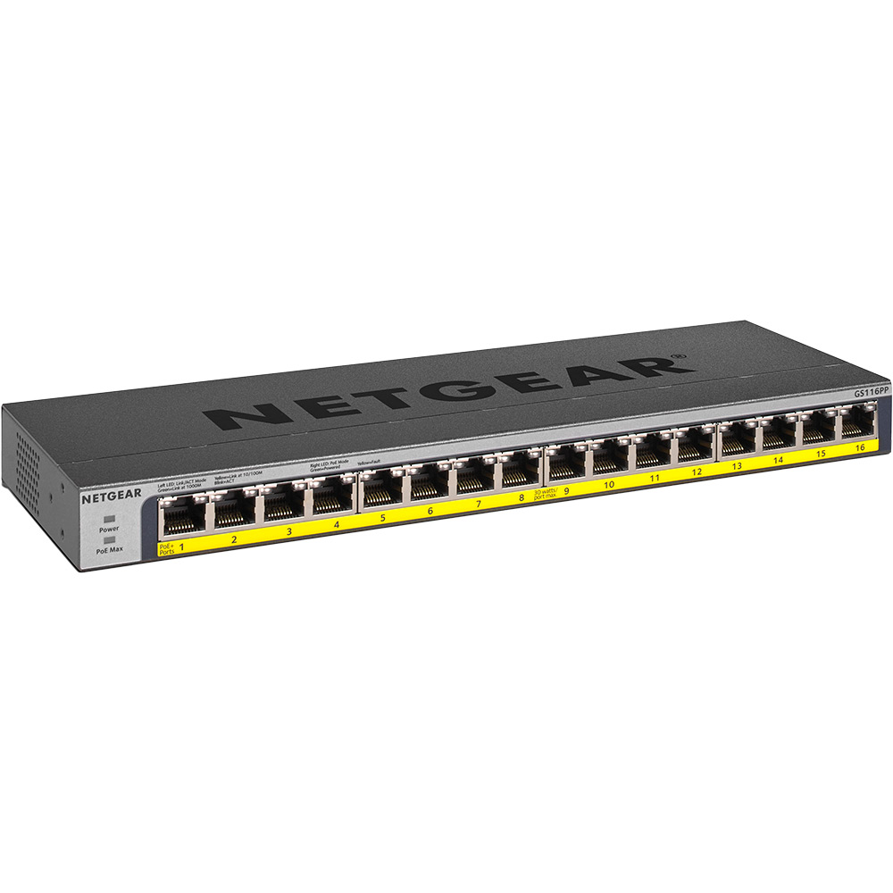 Комутатор NETGEAR 16xGE PoE 183Вт (GS116PP-100EUS) Тип некерований