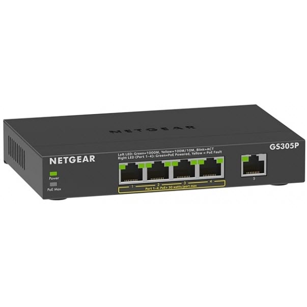 Коммутатор NETGEAR 5 x GE 4 x PoE 63 Вт (GS305P-300EUS) Способность коммутации 10