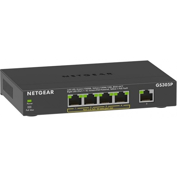 Коммутатор NETGEAR 5 x GE 4 x PoE 63 Вт (GS305P-300EUS) Тип неуправляемый