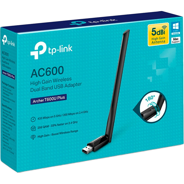 Wi-Fi адаптер TP-LINK Archer T600U Plus (ARCHER-T600U-PLUS) Стандарт Wi-Fi 802.11 g