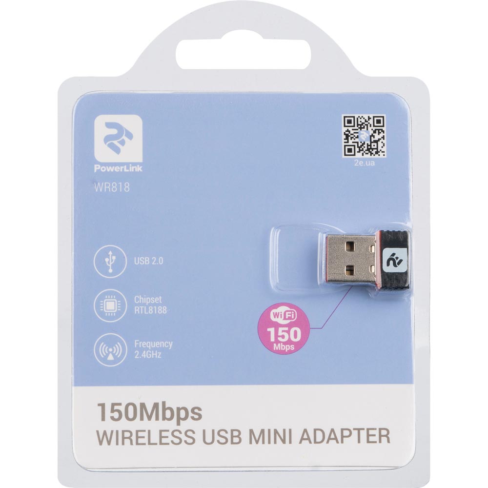 Wi-Fi адаптер 2E PowerLink WR818 N150 Pico USB 2.0 (2E-WR818) Стандарт Wi-Fi 802.11 g