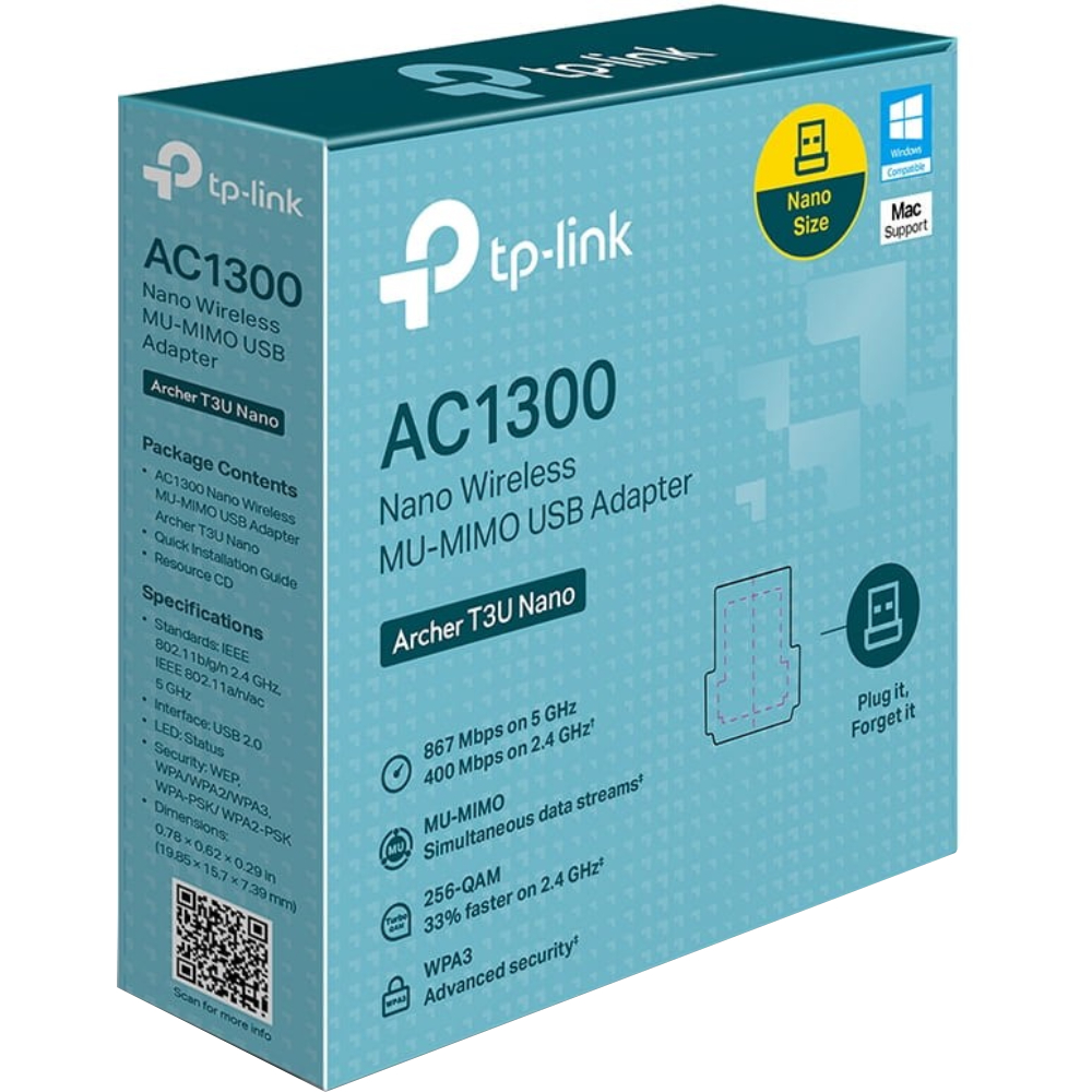 Wi-Fi адаптер TP-LINK Archer T3U nano AC1300 USB2.0 (ARCHER-T3U-NANO) Стандарт Wi-Fi 802.11 a