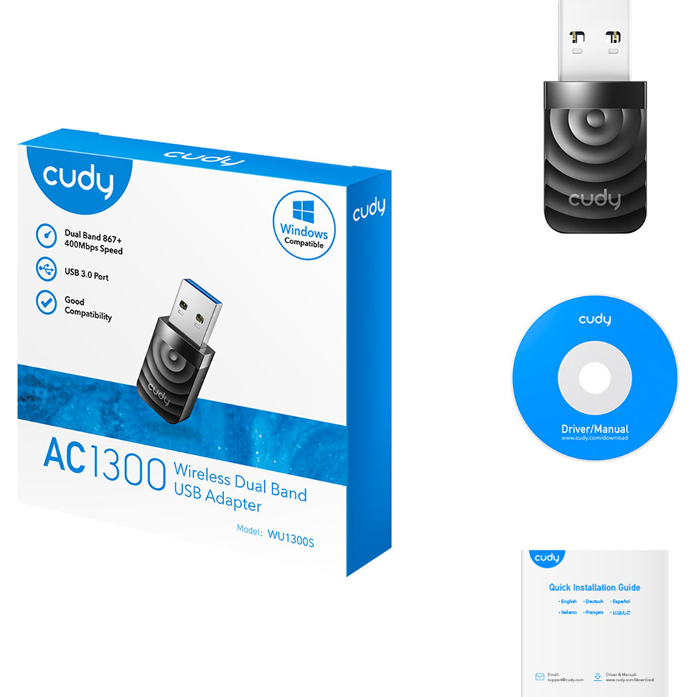 Wi-Fi адаптер CUDY WU1300 AC1300 Wi-Fi USB 3.0 Adapter Стандарт Wi-Fi 802.11 a