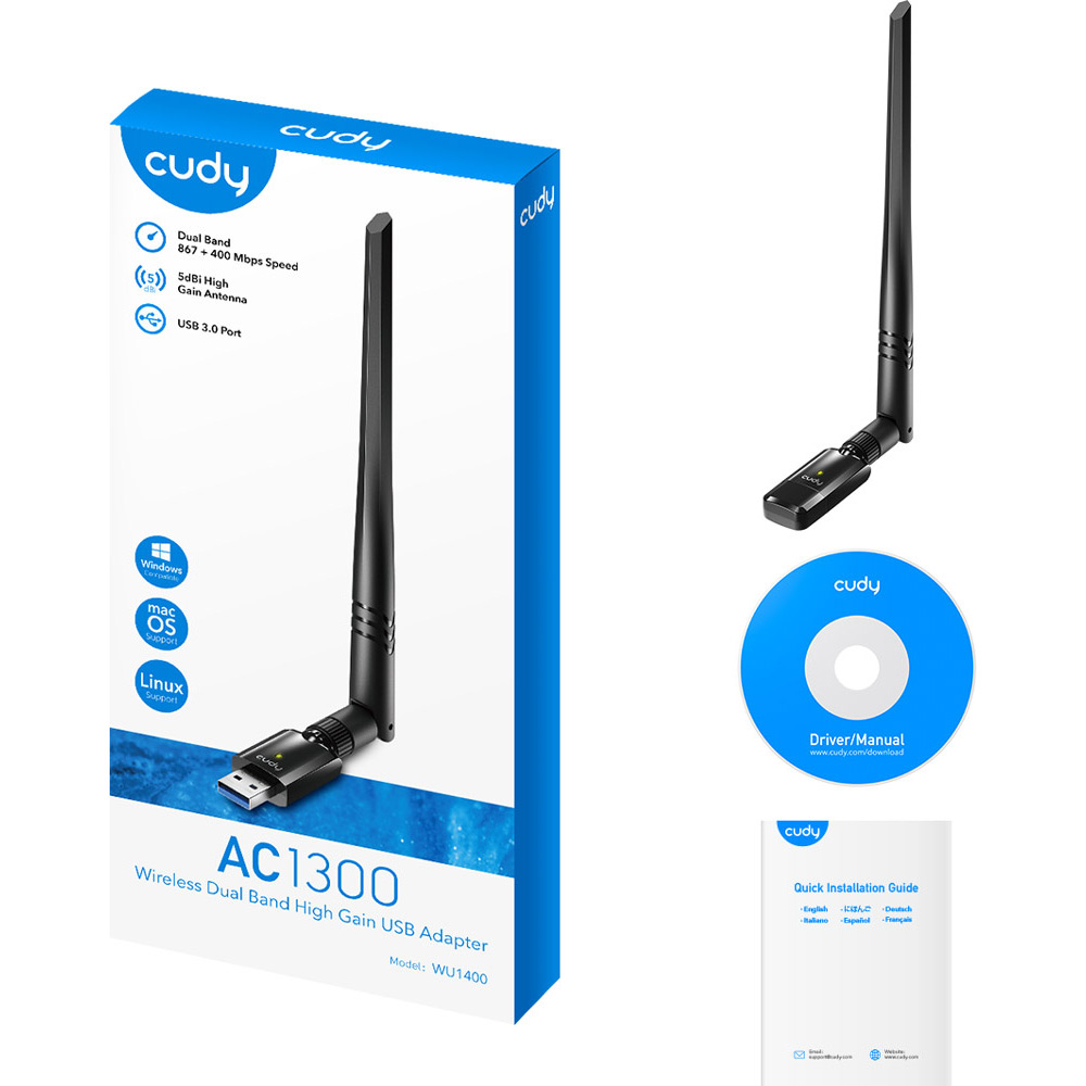 Зовнішній вигляд Wi-Fi адаптер Cudy WU1400 дводіапазонний з USB 3.0 (6971690791230)